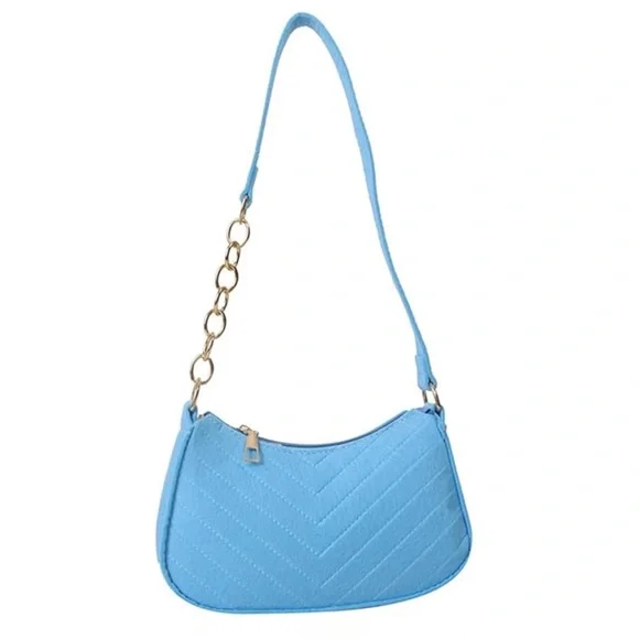 Felt Cloth Shoulder Bag Purses Handbag Underarm Light Blue